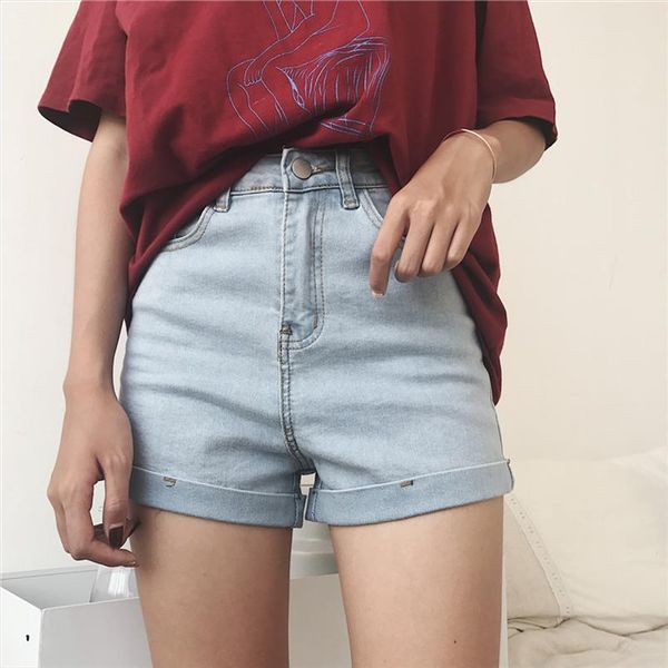 

summer jeans high waisted elastic womens short blue cotton streetwear denim feminino clothing, White;black