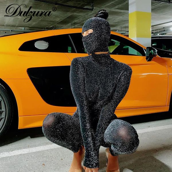 

bling glitter sequin women long sleeve jumpsuit bodycon backless skinny streetwear club party 2021 autumn winter, Black;white