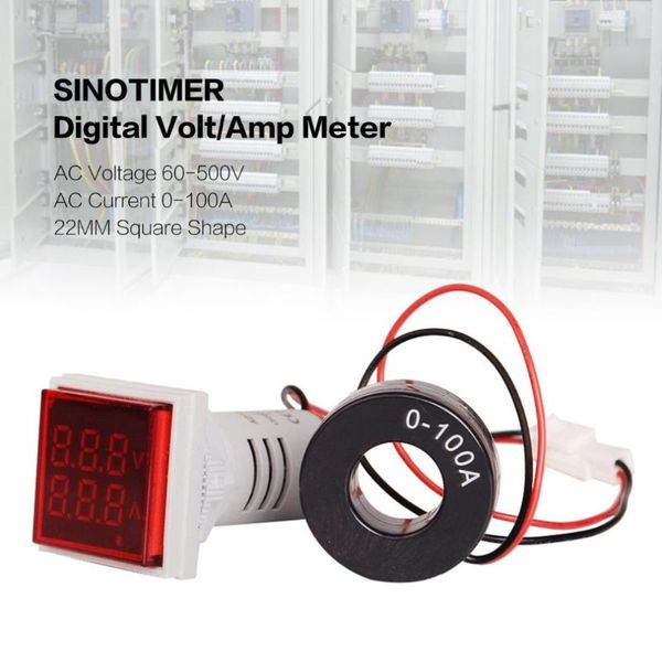

voltage meters sinotimer digital ac voltmeter ammeter 50-600v 100a 22mmled current indicator meter mini volt amp tester aquare panel