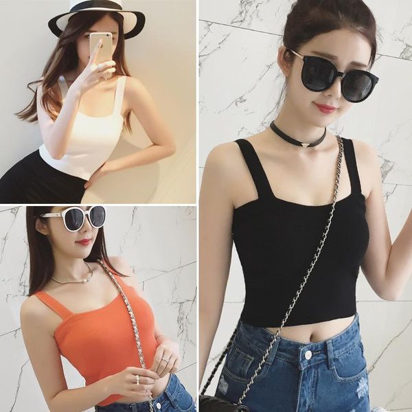 

women's tanks & camis 2021 all-match solid color camisole knit low waist jersey slim vest women, White