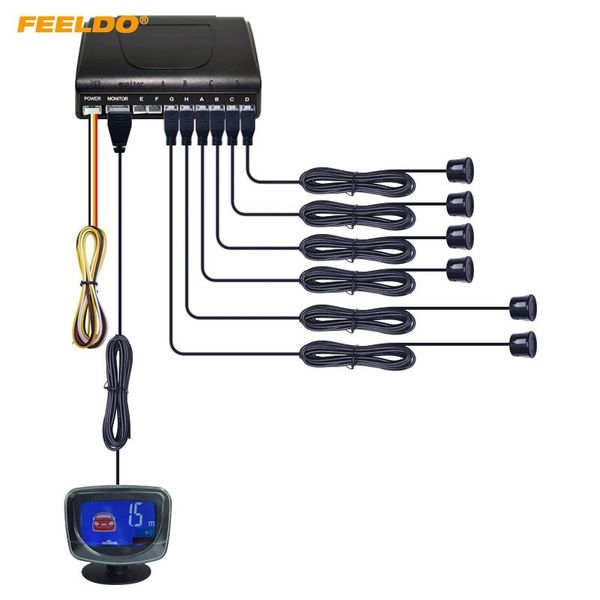 

car rear view cameras& parking sensors feeldo 6 rear/front lcd monitor display sensor reverse backup radar kit #hq2820