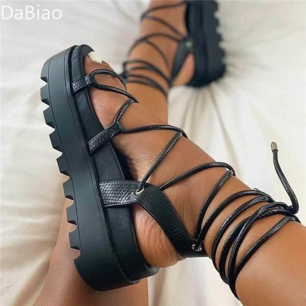 

sandals women sandal summer wedge platform roman woman height increasing comfort shoes female ankle wrap 2021 ladies casual footwear, Black