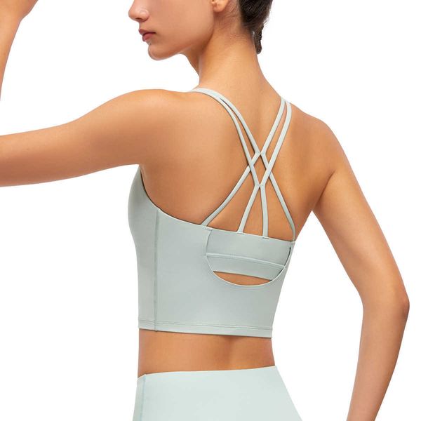 Sportunterwäsche, Yoga-Outfits, Damen-T-Shirts, Tanktops, Kreuz, schöner Rücken, sexy, aushöhlen, stoßfest, geraffte Kleidung, BH, Weste, Laufen, Fitness-Tops