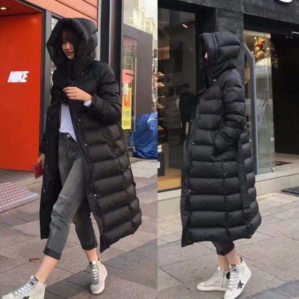 

women's down & parkas long jacket thickened slim coat in winter, Black