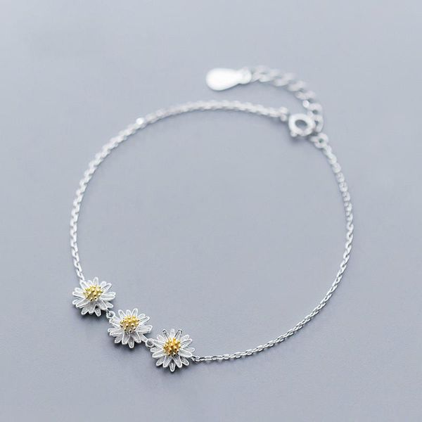 

link, chain silver daisy bracelet 925 sun flower chrysanthemum female simple anti-allergic, Black