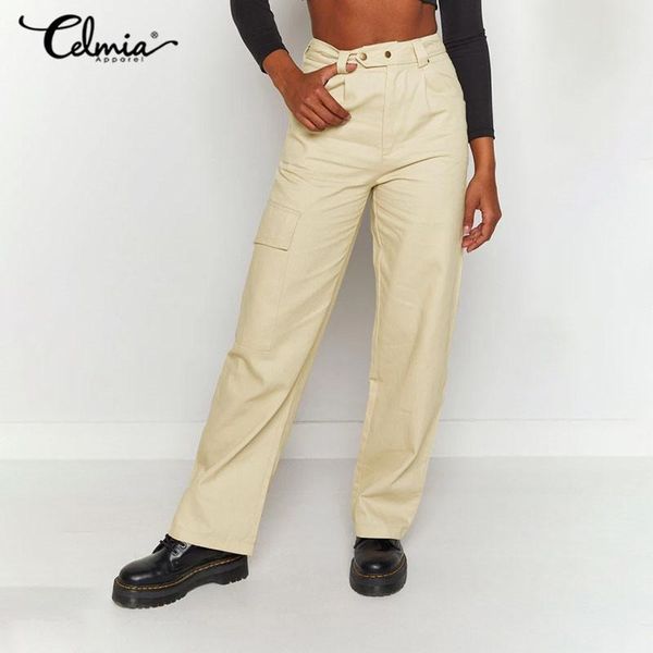 

celmia fashion solid cargo pants women's casual loose streetwear trousers female pockets suti pantalon 2021 spring work pant 5xl & capr, Black;white