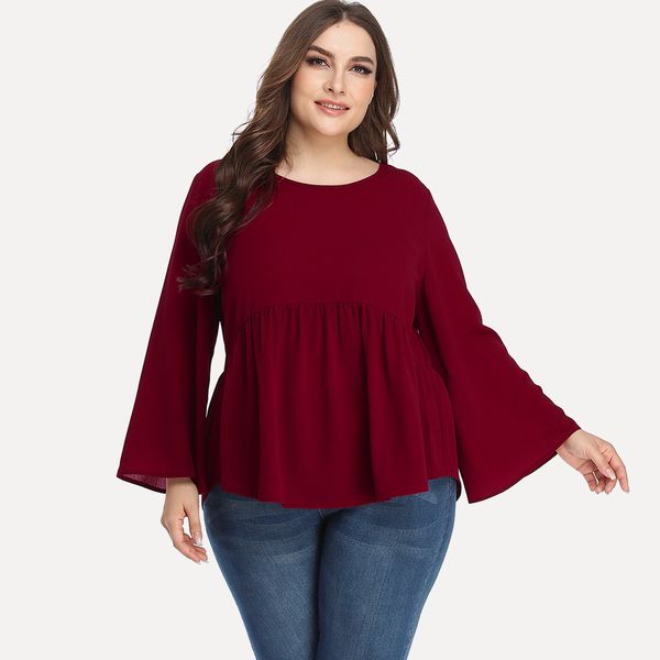 

women's plus size hy3615# spring summer large flared sleeve t-shirt loose solid top