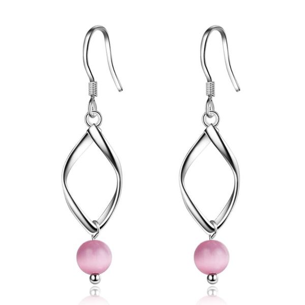 

dangle & chandelier pink and white opal earrings for women japanese korean style ear jewelry tassel long drop party gifts girls, Silver