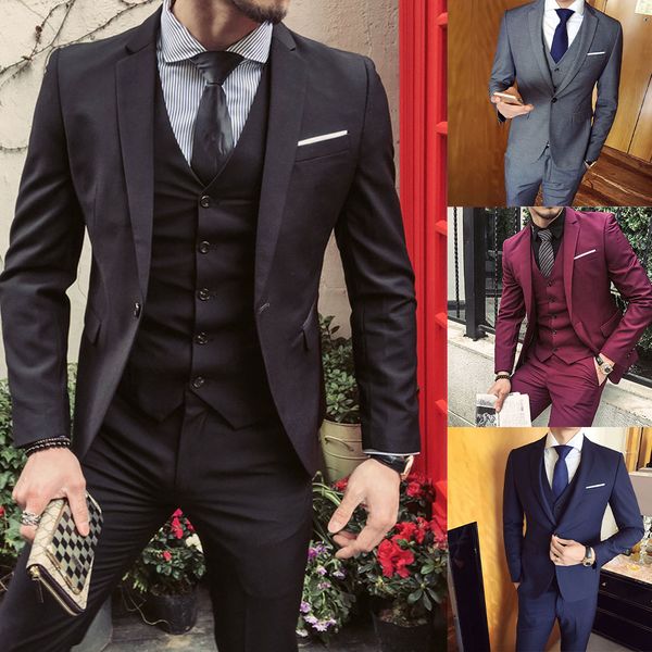 

three-pieces men suits business casual tuxedos slim fit groom party coat tailored work wear wedding suit, Black;gray