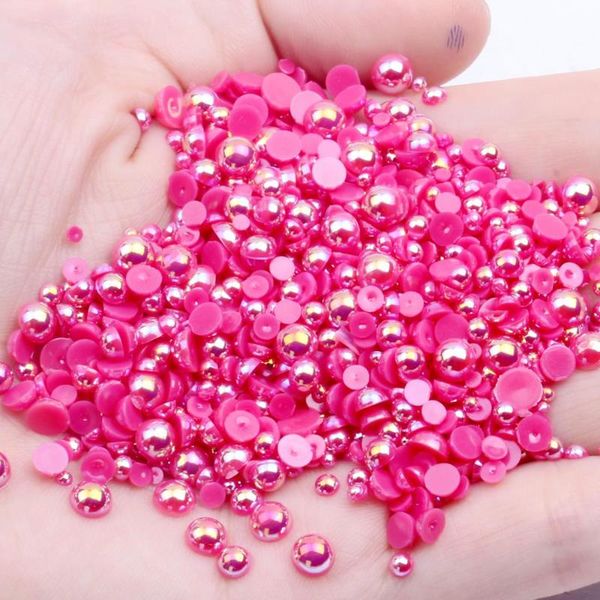 

nail art decorations rose ab half round pearls 2-12mm and mixed sizes imitation flatback glue on resin beads diy crafts garments supplies, Silver;gold