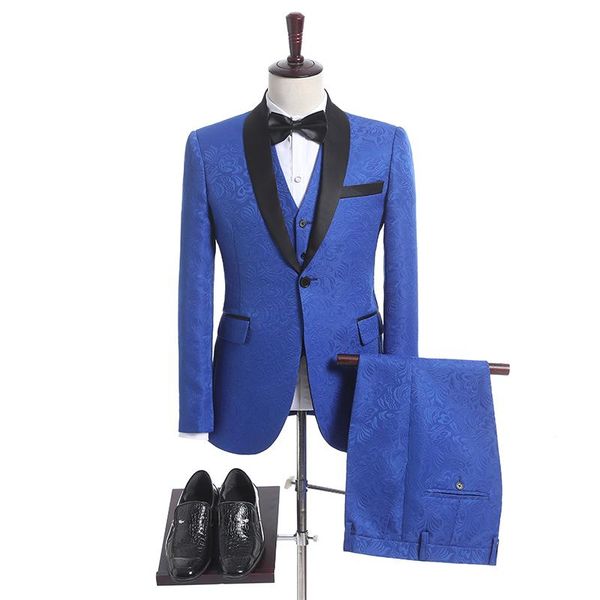 

men's suits & blazers jeltoin tailor made 2022 design coat pant blue floral groom tuxedo 3 piece men suit set wedding for, White;black