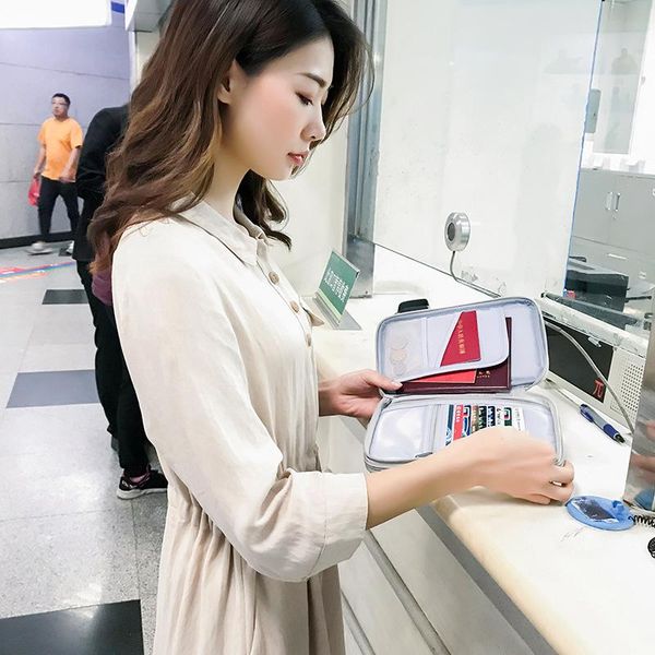 

card holders anti-theft storage bag multifunctional organizer bill account document pouch passport finishing box travel accessories, Brown;gray
