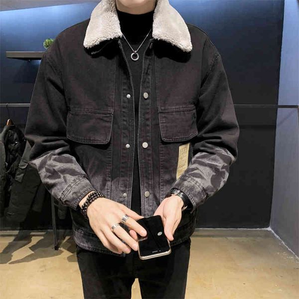 

jackets autumn thick casual winter denies men's clothing 2021 turn collar fashion camouflage 3xl sweaters 0kkf, Black;brown
