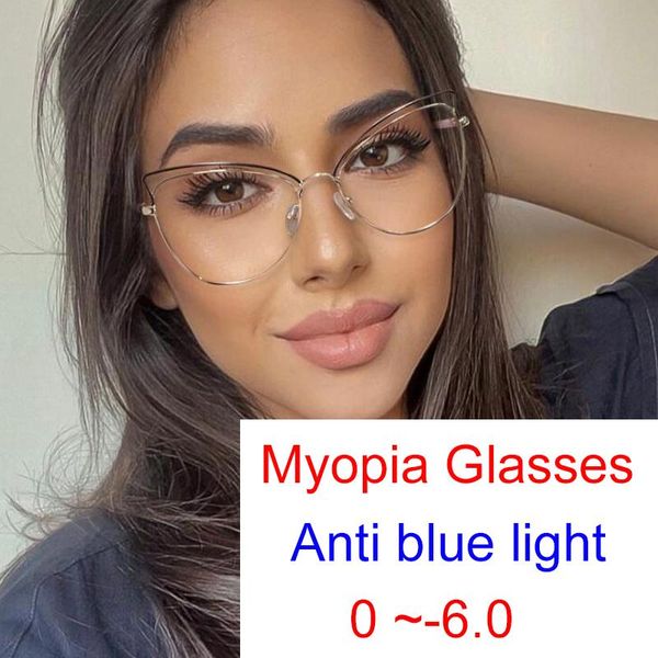 

sunglasses fancy cat eye myopia glasses women blue light blocking computer student shortsighted eyewear -0.5 to -6.0, White;black