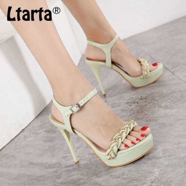 

ltarta summer high heels fashion buckle female model catwalk women's shoes woven color matching high heel sandals jxq y0721, Black