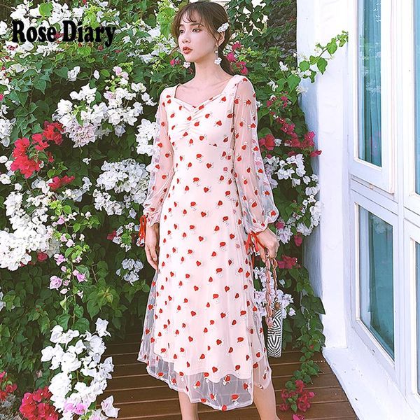 

casual dresses rosediary boho summer sheer midi long night dress lady flower embroidery strawberry vintage elbise bayan sommerkleid, Black;gray