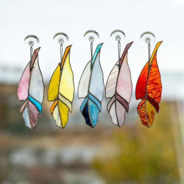 

decorative objects & figurines 1/9pcs feather modern acrylic window hangings decor suncatcher gift garden mother's day sale decoration