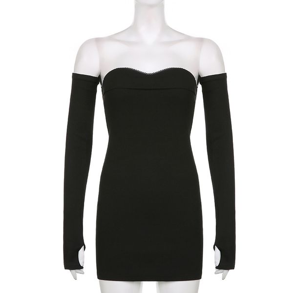 

foreign trade solid color waist waist one-shoulder tube dress temperament light mature style self-cultivation, Black;gray