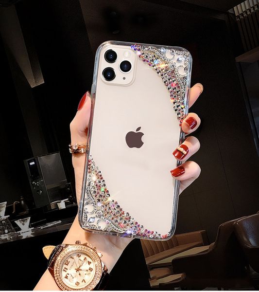 Rhinestone Diamonds Bling Şeffaf Tasarım Telefon Kılıfları Noble Rafine Lüks Stil iphone 12 Mini 11 Pro XS Max XR X 6 6 S 7 8 Artı Kadınlar Kapak Kılıfı