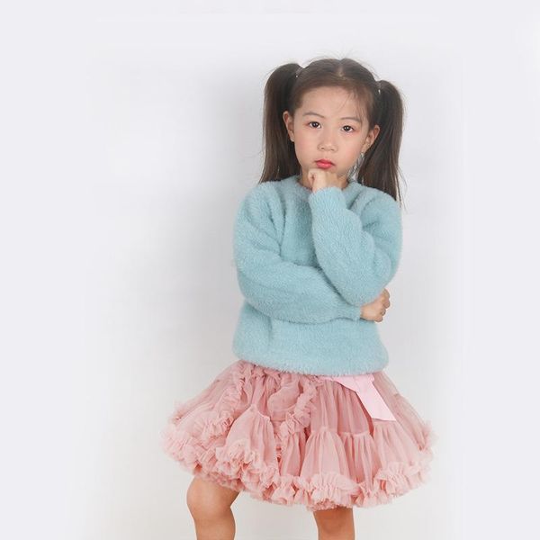 

meng babe children's clothing winter korean-style mink cashmere solid color pullover sweater girls o neck crew b cardigan, Blue