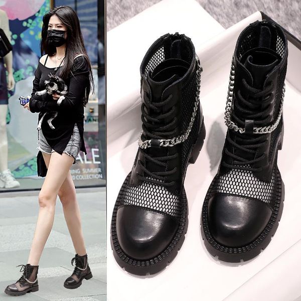 

boots summer thin fashion 2021 hollow breathable ankle mesh sandals women with skirt, Black