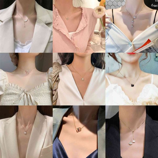 

pendant japan and south korea small frh style necklace versatile exquisite lovely french korean version clavicle chain fashion trend pendant, White