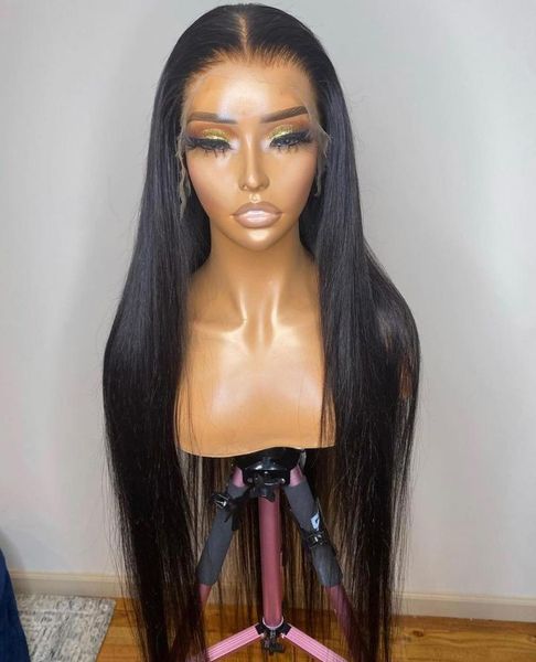 

synthetic wigs glueless 150% density silky straight lace frontal hair with baby high temperature fiber wig 13x4x1, Black