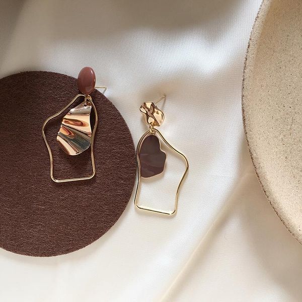 

party favor ins wind minimalist geometric irregular drop oil brown asymmetrical long earrings
