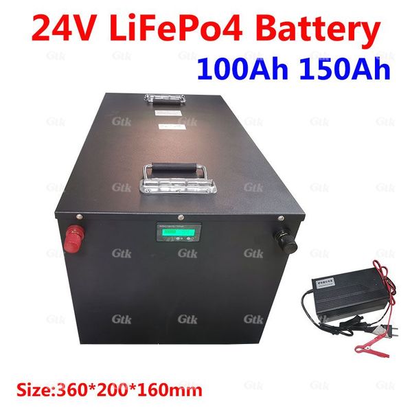 Литий 24V 100AH ​​150AH LifePO4 Аккумуляторная батарейная батарея для хранения солнечной энергии RV System Motor Home Caravan + 10A зарядное устройство
