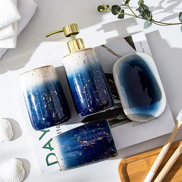 

bath accessory set starry sky ceramic household bathroom supplies lotion bottle toothbrush mouthwash cup soap dish wash four-piece accessori