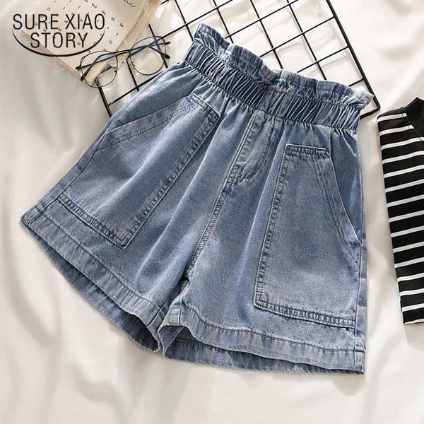 

summer casual loose elastic high waist shorts women short jeans women blue plus size denim shorts women short femme 9837 210528, White;black