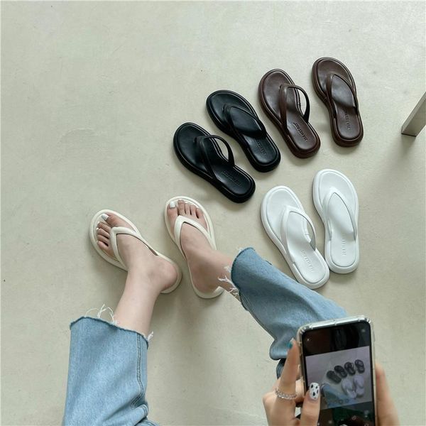 

slippers monmoira platform solid soft flat heel flip flops summer slides shoes women 2021 separated open toe beach sandals, Black