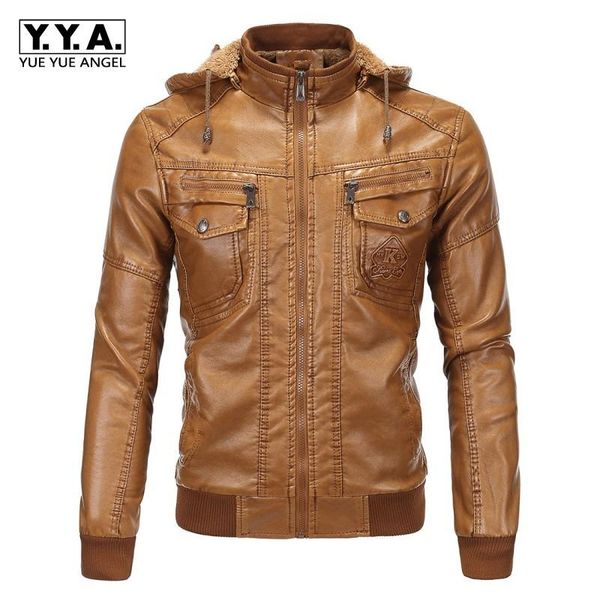 

men's fur & faux winter pu leather male lining thick warm sheepskin coat classic motorcycle jacket jaqueta de couro masculino outwear, Black