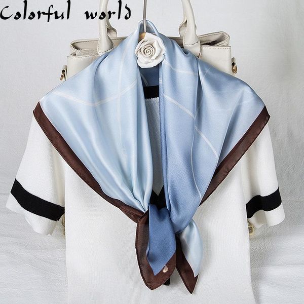 

scarves 2021 women scarf silk feeling hair neck square brand office printing el waiter flight attendants handkerchief rings, Blue;gray