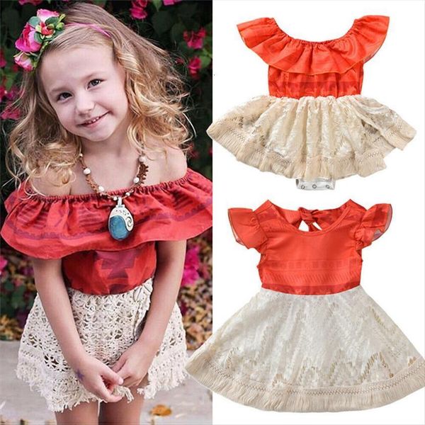 

0 5t infant baby girl dress bodysuits fancy moana polynesia princess romper book week costume kids sister lace dresses, Red;yellow