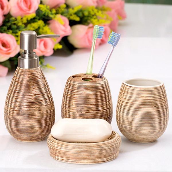 

bath accessory set bathroom ceramics 4pcs shampoo dispenser bottle soap dish toothbrush holders rinse cup accessories