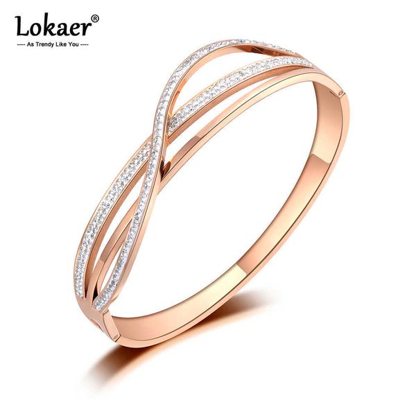 

lokaer sparkling design mosaic rhinestone cuff bangles & bracelets jewelry rose gold color stainless steel wedding bangle b19090 q0717, Black