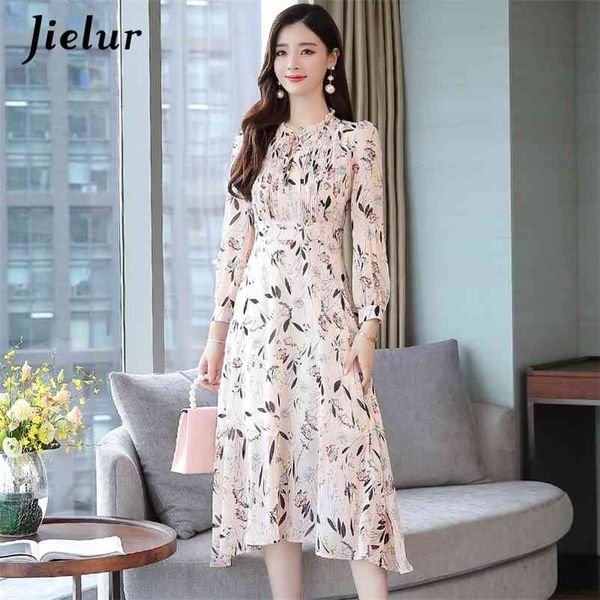 

dress women chiffon autumn es pink floral print long sleeve robe femme -xxl slim vestidos de verano 210426, Black;gray