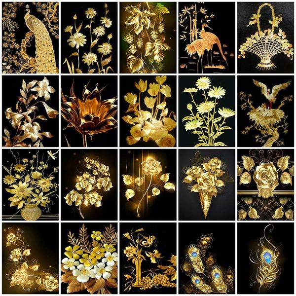 

diamond painting 5d full square/round drill scenery art embroidery golden flower of rhinestones mosaic home decoration