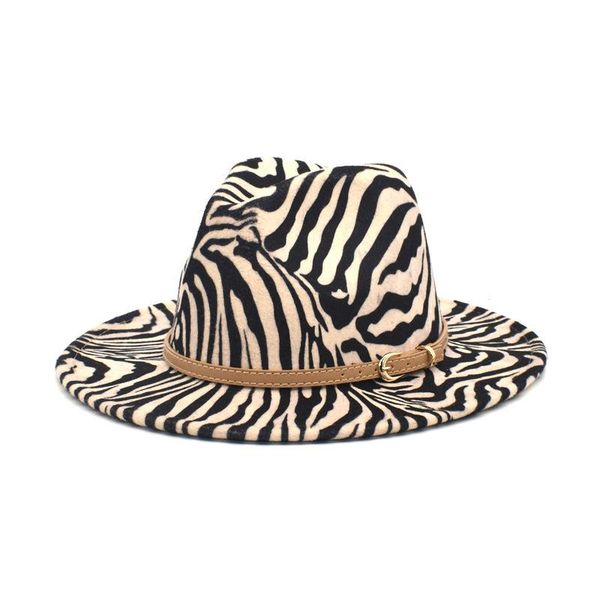 

wide brim hats zebra-print fedoras outdoor travel all-match hat lady's woolen autumn winter fedora women, Blue;gray