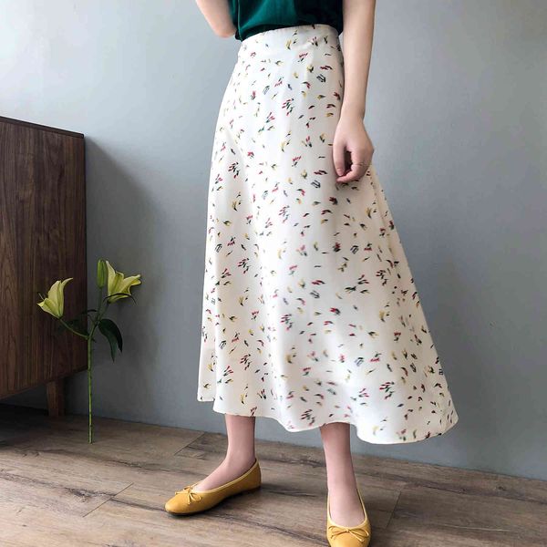 

skirts spring floral chiffon female 2021 korean high waist long skirt line 9565, Black