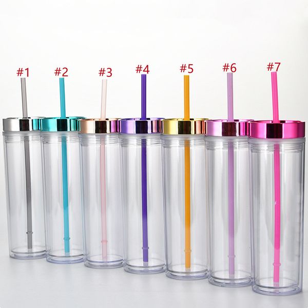 

16oz double wall plastic straight tumblers plating lid water cups eco friendly transparent straw mugs kts82