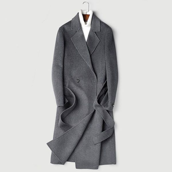 

men's wool & blends real 100% coat 2021 autumn winter jacket men double-side woolen coats long overcoat abrigo p-s8253z zl968, Black