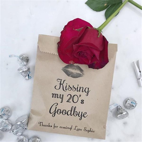 

gift wrap custom birthday favor bags - kissing my 30th 40th 50th 60th 70th etc goodbye bags -printed on kraft brown paper