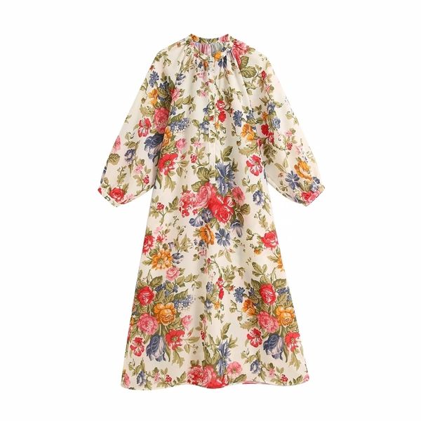 Vintage Batik-Laydies-lange Kleider Sommer Boho Button-Fly weiblich Mädchen Mode O-Ausschnitt Damen 210430