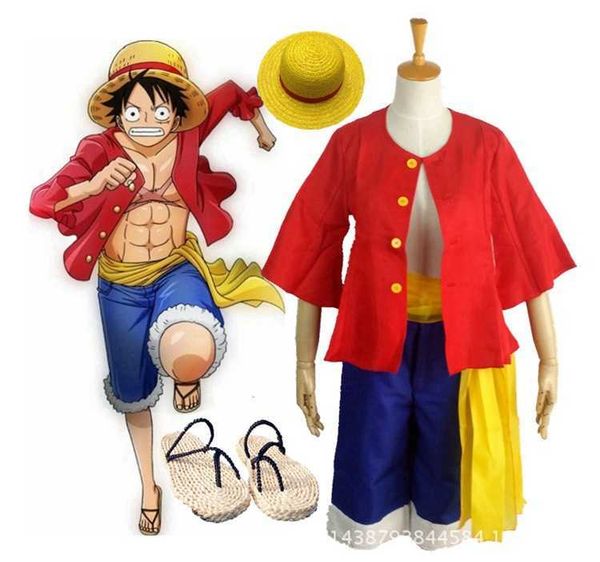 Anime Tek Parça Maymun D.Luffy Cosplay Kostüm Maymun D.Luffy Şapka Ayakkabı Ile Cosplay Tam Set Y0903