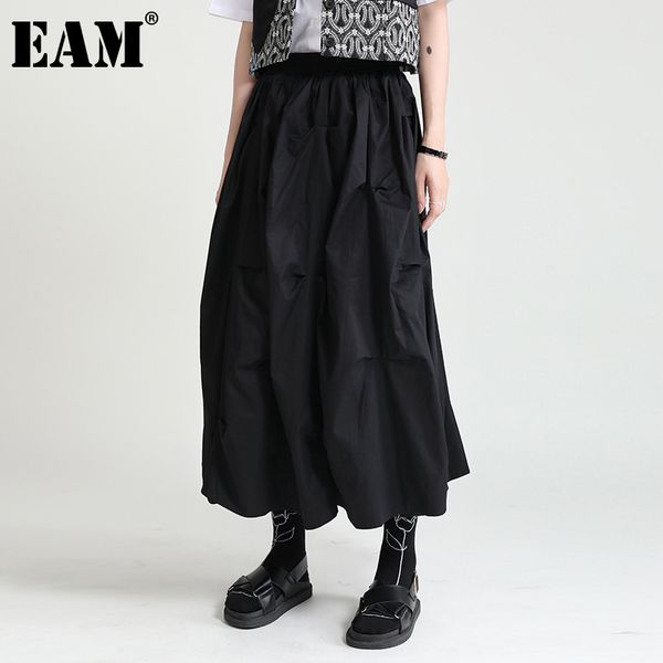 

[eam] black casual irregular ruched high elastic waist midi half-body skirt women fashion spring summer 1dd8525 210512