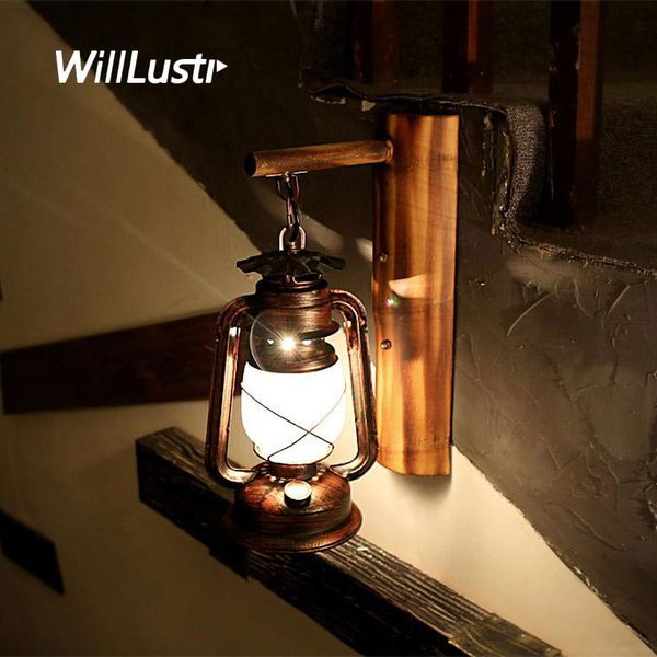 

wall lamp nostalgic metal retro barn lantern bamboo glass sconce bar cafe corridor stairway parlor balcony loft antique lighting