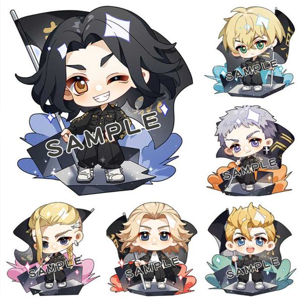 

keychains anime tokyo revengers cosplay manjiro ken takemichi hinata atsushi chibi kawaii bag pendant acrylic ornament, Silver