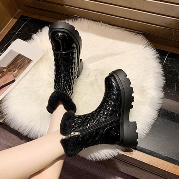 

boots warm cotton fashion ladies ankle thick bottom snow women 2021 winter style plus velvet shoes, Black
